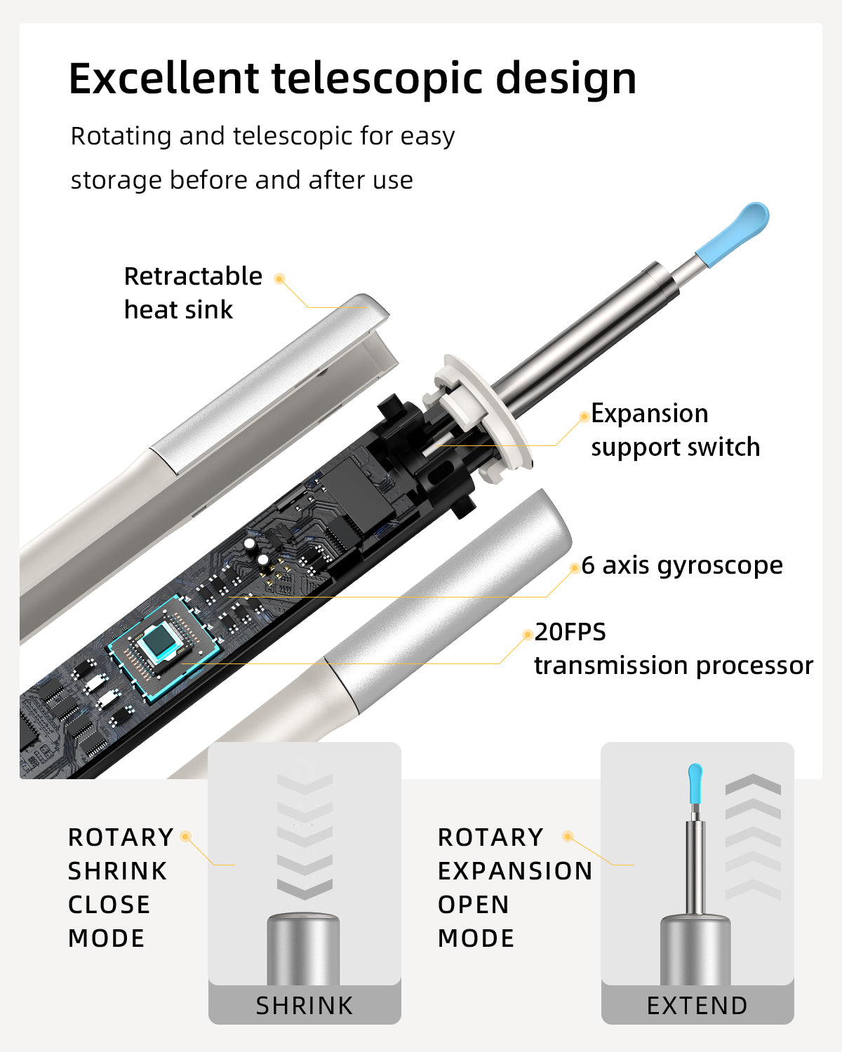 LELUOYUN E-3 Visual ear scooper with otoscope ear cleaner-silver gray